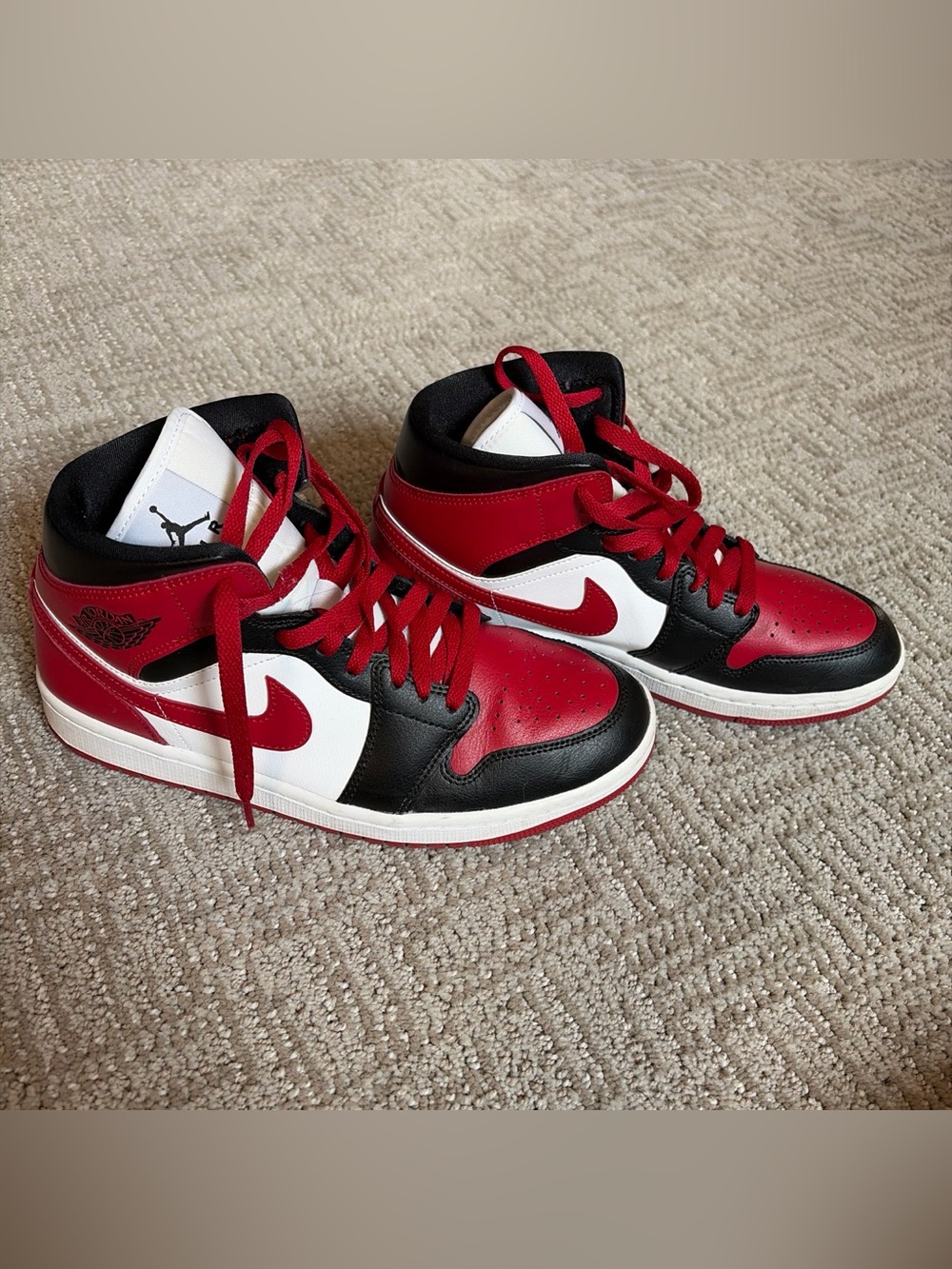 Jordan High-Top Sneakers in Red, Black & White